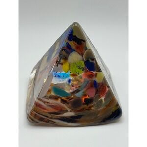 James Hayes Art Glass Paperweight Pyramid Multicolor Studio Glass Sculpture